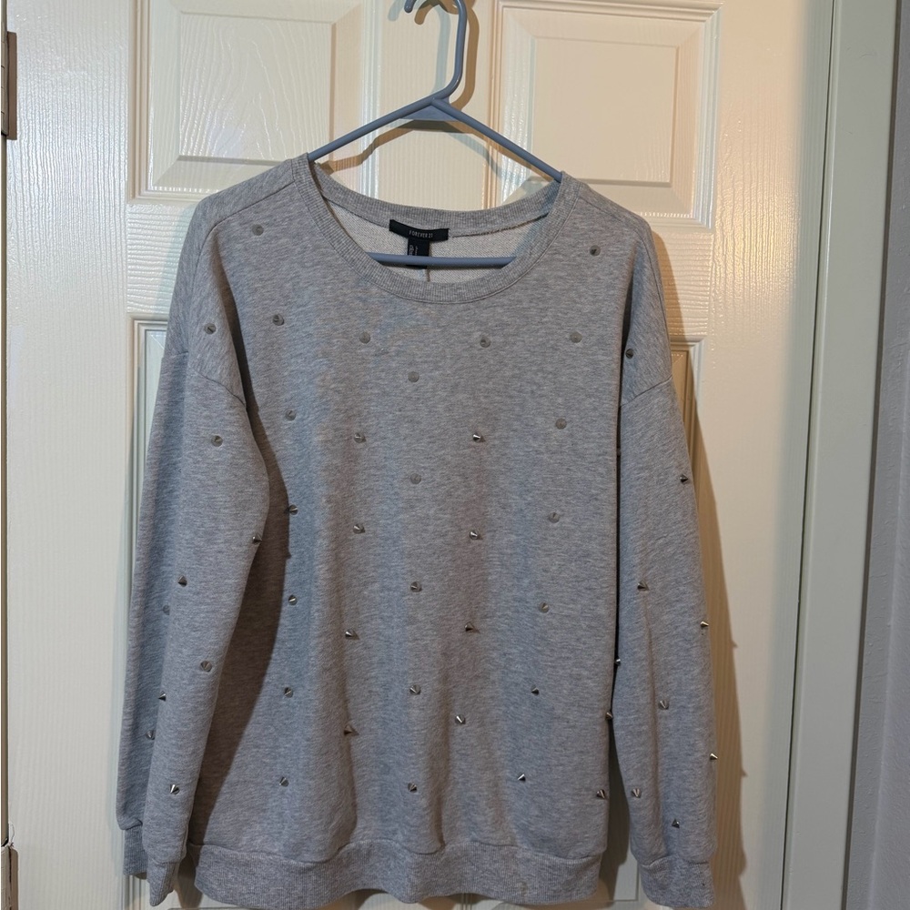 Forever 21 Studded Light Gray Knit Top